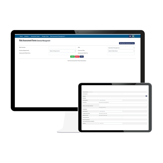 EHS Hero's Risk Assessment tool on monitor and tablet.