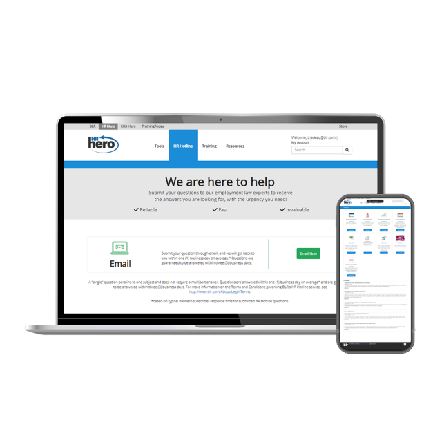 HR Hero help hotline on laptop and mobile