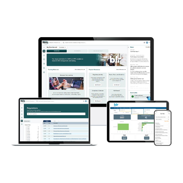 EHS Hero dashboard on desktop, laptop, and mobile devices.