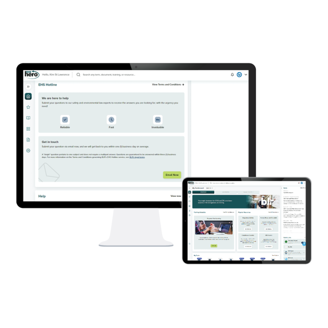 EHS Hero Hotline on desktop and mobile device.