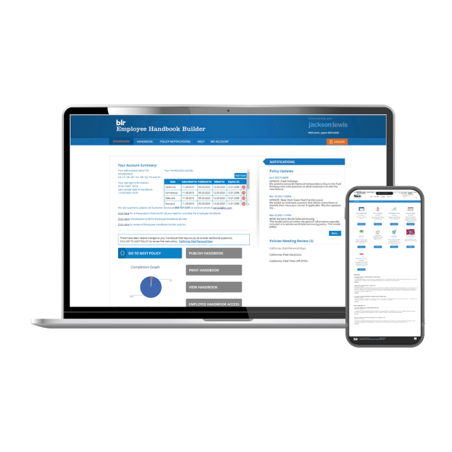 Employee Handbook Builder on laptop and mobile.