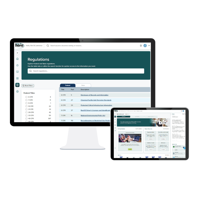 EHS Regulations tool shown on PC and mobile device. 