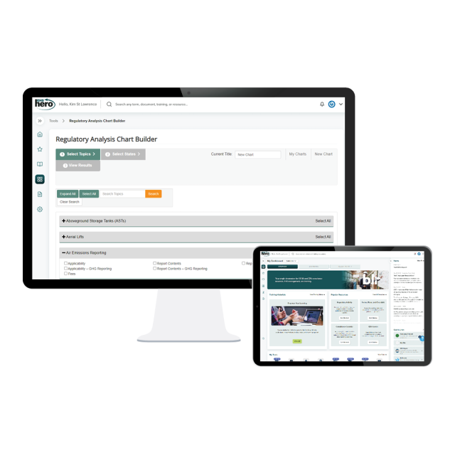 EHS Hero Chart Builder on monitor and tablet. 