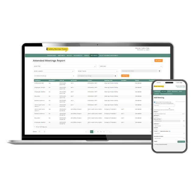 Safety Toolbox Trainer online tool on desktop and mobile device.