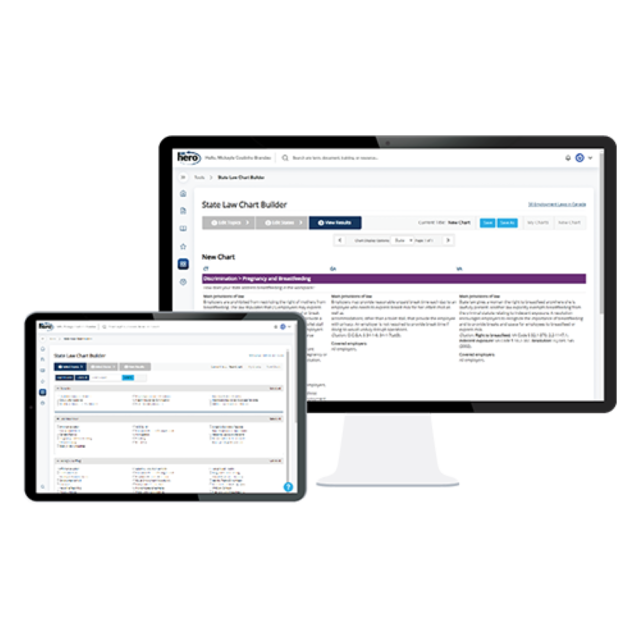 HRHero State Law Chart Builder on laptop and mobile.